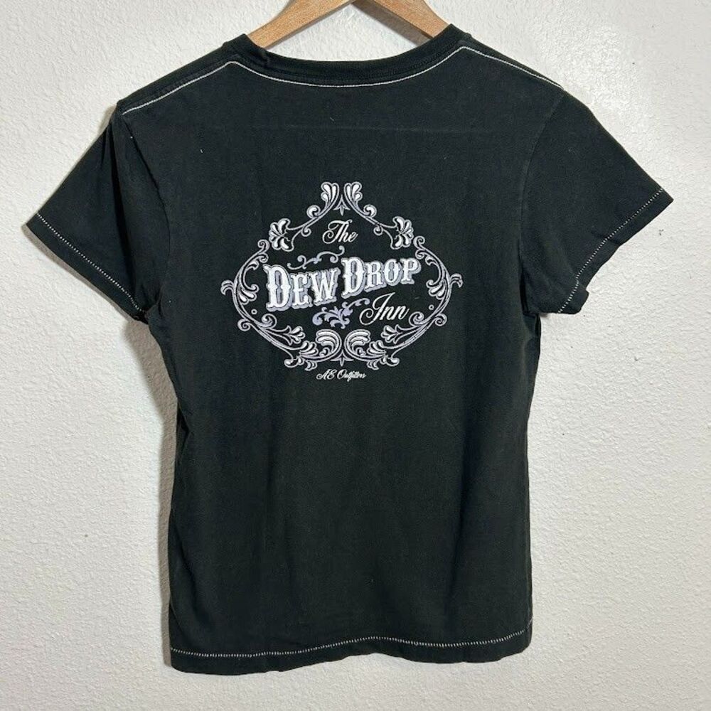 Y2K American Eagle Graphic Tee Shirt Womens S Black Dew Drop Inn Boxy Cotton - Picture 3 of 7